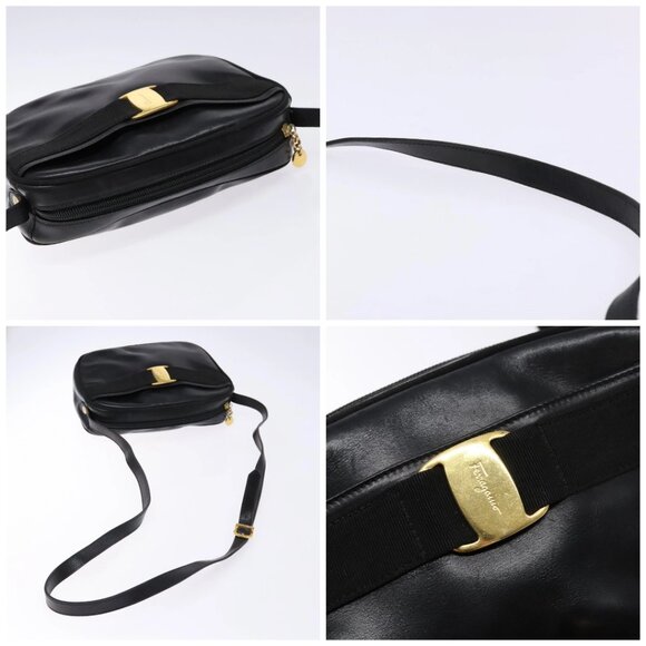 Salvatore Ferragamo Vala Shoulder Bag Leather Black Gold Auth BA5416 - Picture 16 of 16